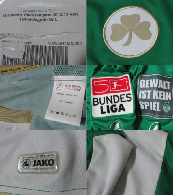 画像4: グロイター・フュルト 2012/13 ミヒャエル・ヘフェレ ホーム ユニフォーム 選手実使用品 クラブ証明書付き Lサイズ jako